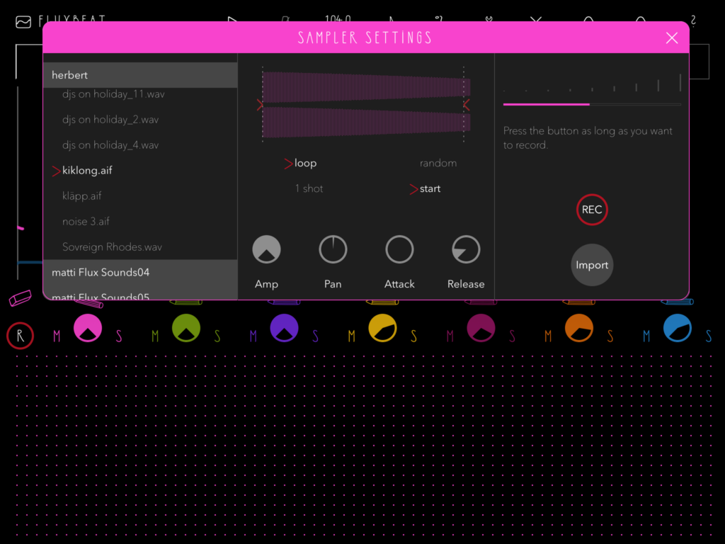 fluXpad sampler settings