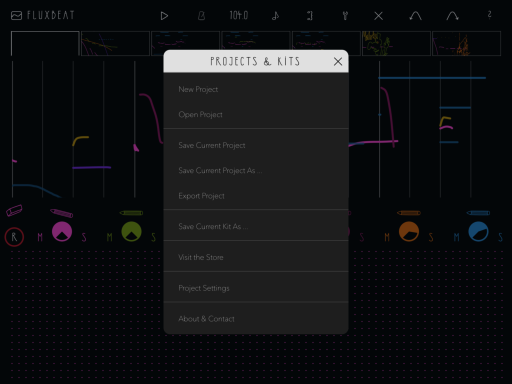 fluXpad projects and kits menu