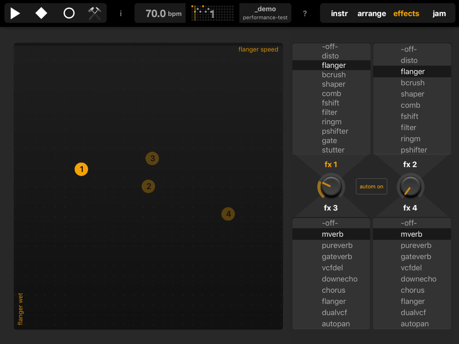 Elastic Drums effects XY pad with effect selection