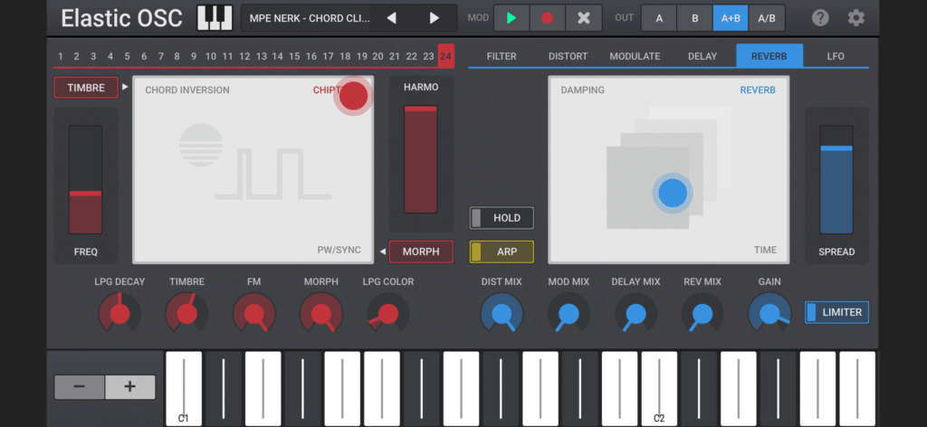 Elastic OSC on iPhone playing a chord preset