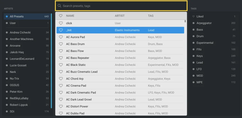 Elastic OSC search field