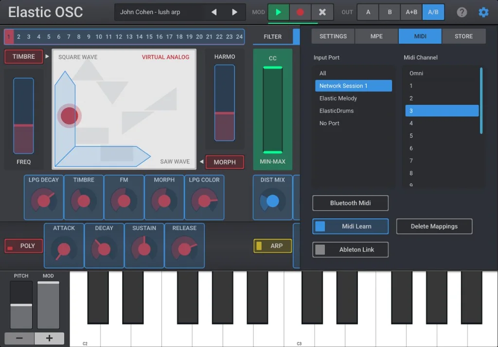 Elastic OSC MIDI settings