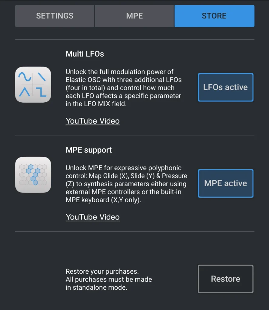 Elastic OSC store settings